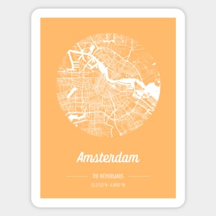 City map in golden yellow: Amsterdam, The Netherlands, with retro vintage flair Sticker